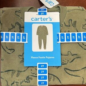 Carter's Olive Green Fleece Footie Pajama with Dinosaur Print